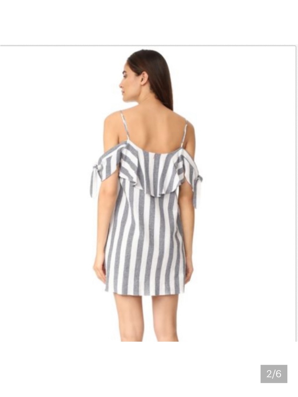 Misa Los Angeles White and Gray Striped Off-Shoulder Dress